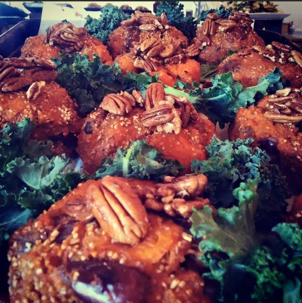 Sweet Potato Burgers with Toasted Maple Pecans